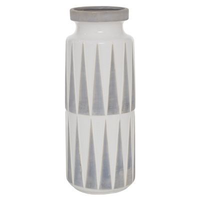 Image showing  White Ceramic Vase with Triangle Patterns, 7 in. x 7 in. x 17 in.