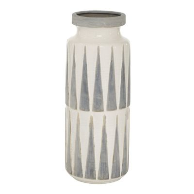 Image showing  White Ceramic Vase with Triangle Patterns, 7 in. x 7 in. x 17 in.