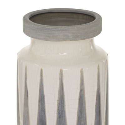 Image showing  White Ceramic Vase with Triangle Patterns, 7 in. x 7 in. x 17 in.