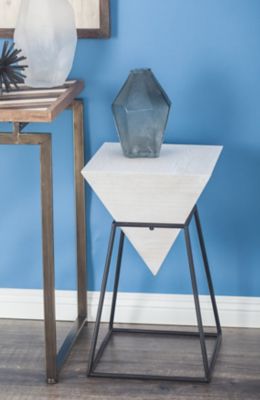 Harper & Willow Modern Geometric Wood Accent Table in Metal Stand, White