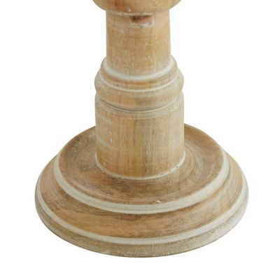 Image showing  Assorted Round Light Natural Wood Carved Candle Holders, 3-Pack