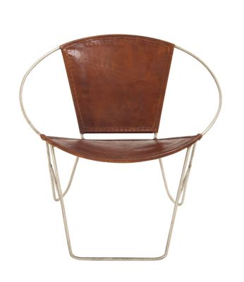 Image showing  Brown Leather Round Chair with Silver Frame Set of 2 30 in.W, 29 in.H