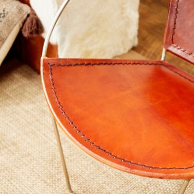Image showing  Brown Leather Round Chair with Silver Frame Set of 2 30 in.W, 29 in.H