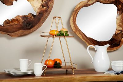 Harper & Willow Brown Wood 2 Level Tiered Server with Gold Frame 14 x 9 x 22in.