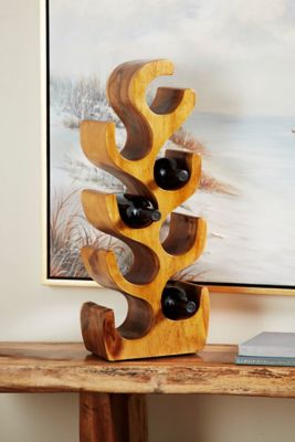 Harper & Willow 8-Bottle Natural Acacia Wood Wine Rack Wood Sculpture, 11 in. x 28 in.