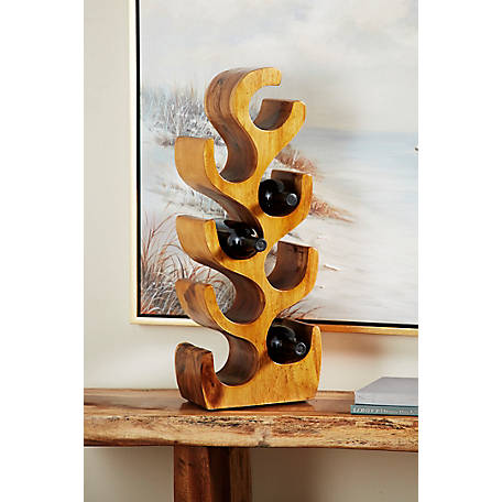 Wine rack 6 bottle holder stand 43cm abstract tree hand carved solid Acacia wood 