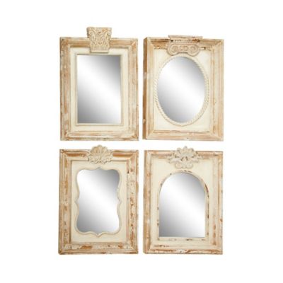 Image showing  4 pc. Large Rectangular Distressed White Carved Wood Wall Mirrors, 20467