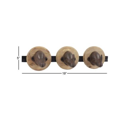 Image showing  Wood and Metal Rhino Sculpture Wall Mounts Decorative Wall Hook Rack with 3 Hooks, 19 in. x 5 in.