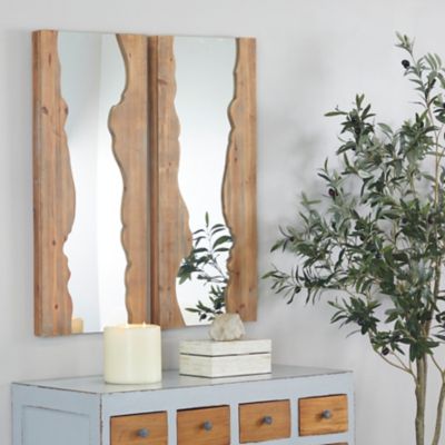 Harper & Willow Brown Wood Handmade Live Edge Wall Mirror Set of 2 14"W, 31"H, 47936