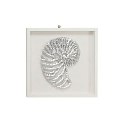Image showing  Large Coastal Metallic White Shell Shadow Box Wall Decor, 23.5 in. x 23.5 in.