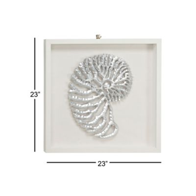 Image showing  Large Coastal Metallic White Shell Shadow Box Wall Decor, 23.5 in. x 23.5 in.
