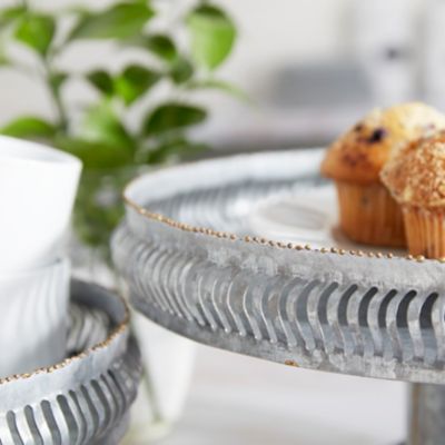 Image showing  Gray Metal Galvanized Cake Stand Set of 2- 12 in., 16 in. W