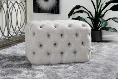 Harper & Willow Rectangular Beige Linen Tufted Ottoman Bench, 28 in. x 19 in.