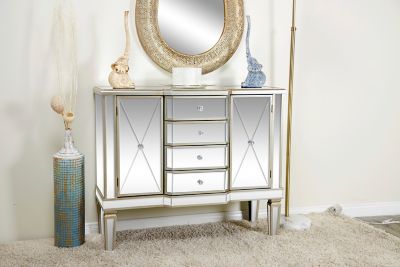 Harper & Willow 4-Drawer Rectangular Silver Mirrored Cabinet with 2 Large Cabinets, 39 in. x 34 in.