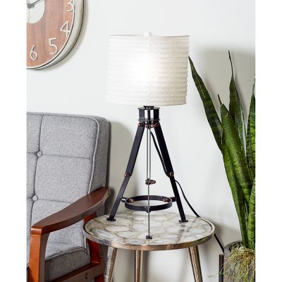Harper Willow 10 In X 24, Black Table Lamp With Burlap Shade