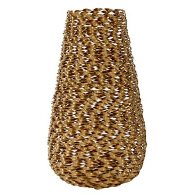 Image showing  Modern Style Extra-Large Round Twisted Gold Metal Vase, 9 in. x 18 in.