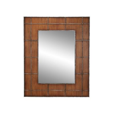 Image showing  Large Rectangular Golden Brown Wood Wall Mirror with Metal Grid Overlay, 36 in. x 44 in., 43665