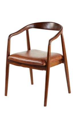 Image showing  Natural Teak Wood and Leather Scoop Back Dining Chair, 19.5 x 32 in. x 20.5 in., 15 lb.