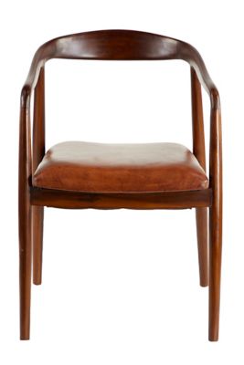 Image showing  Natural Teak Wood and Leather Scoop Back Dining Chair, 19.5 x 32 in. x 20.5 in., 15 lb.