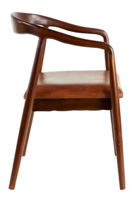 Image showing  Natural Teak Wood and Leather Scoop Back Dining Chair, 19.5 x 32 in. x 20.5 in., 15 lb.