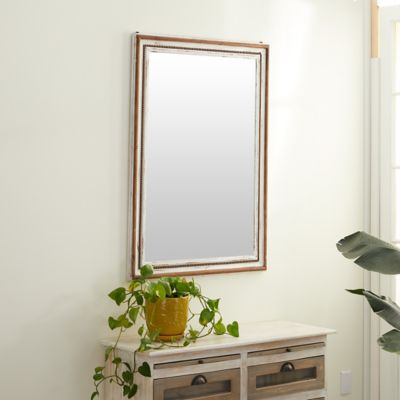 Harper & Willow Brown Wood Wall Mirror with Beading Accents 32" x 2" x 44", 37893