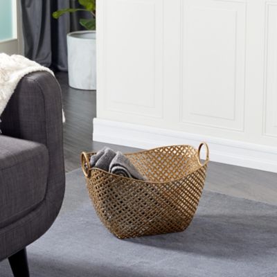 Image showing  Large Gold Metal Basket, 16.75 in. x 11.5 in.