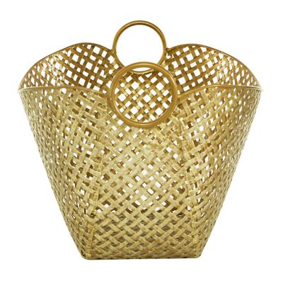 Image showing  Large Gold Metal Basket, 16.75 in. x 11.5 in.