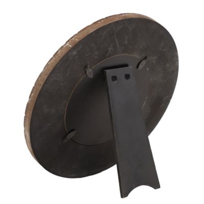 Image showing  9 in. Round Carved Wood Picture Frame with Chevron Pattern, White/Natural