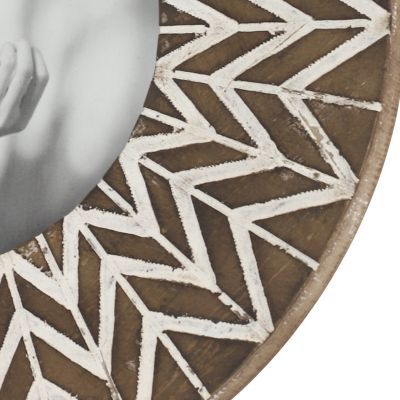 Image showing  9 in. Round Carved Wood Picture Frame with Chevron Pattern, White/Natural