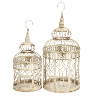 Image showing  Distressed Antique Bird Cages with Hooks, 18 in., 22 in., White, 2 pc.