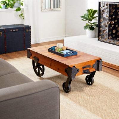 Harper Willow 45 X 16 In Industrial Metal Rustic Wood Cart Coffee Table With Wheels 22 In Width 41 Lbs 56137 At Tractor Supply Co