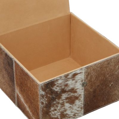 Image showing  Square Brown and White Cowhide Leather Decorative Box Set, Assorted, 2 pc.