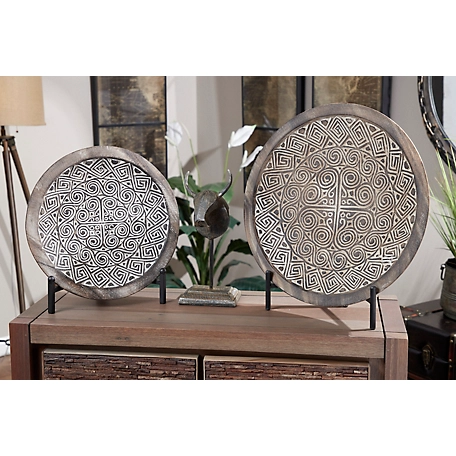 Harper & Willow Eclectic Hand-Carved Brown and White Wood Wall Decor Set with Tribal Design, Gray, 2 pc.