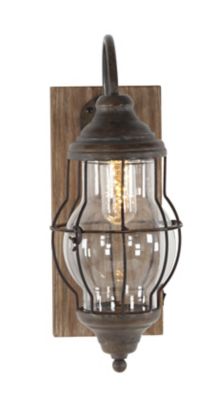 Image showing  Industrial Brown Metal and Brown Wood Wall Sconce, 5 in. x 17 in.