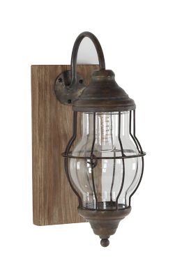 Image showing  Industrial Brown Metal and Brown Wood Wall Sconce, 5 in. x 17 in.