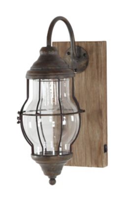 Image showing  Industrial Brown Metal and Brown Wood Wall Sconce, 5 in. x 17 in.