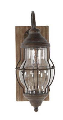Image showing  Industrial Brown Metal and Brown Wood Wall Sconce, 5 in. x 17 in.