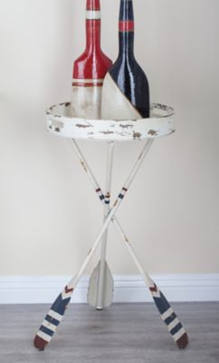Harper & Willow Small Coastal Style Round Metal Accent Table with Striped Oars Base