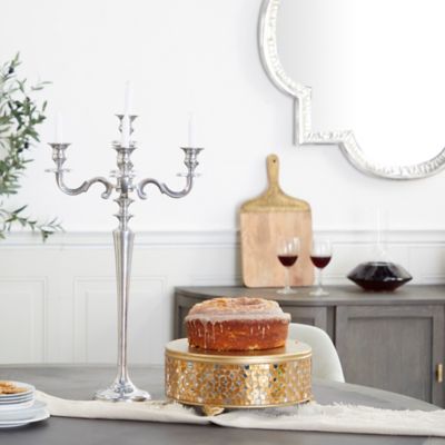 Harper & Willow 10 in. x 24 in. Traditional Tall Metallic Polished Candelabra with 5 Candle Holders, Silver