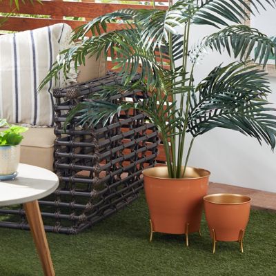 Harper & Willow Orange Metal Farmhouse Planter Set of 2 9 in., 12 in.H