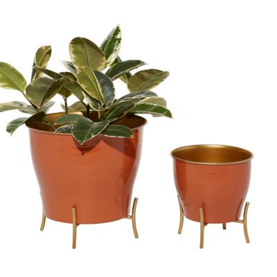 Image showing  Orange Metal Farmhouse Planter Set of 2 9 in., 12 in.H