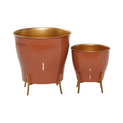 Image showing  Orange Metal Farmhouse Planter Set of 2 9 in., 12 in.H
