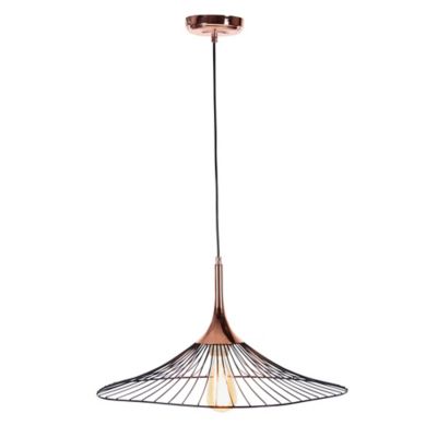 Harper & Willow Contemporary Lighting Pendant with Cage Shade, 22 in. x 11 in., Copper