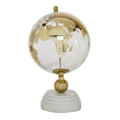 Image showing  Round Glass Globe with Aluminum and Marble Base, 8 in. x 13 in., Gold/White