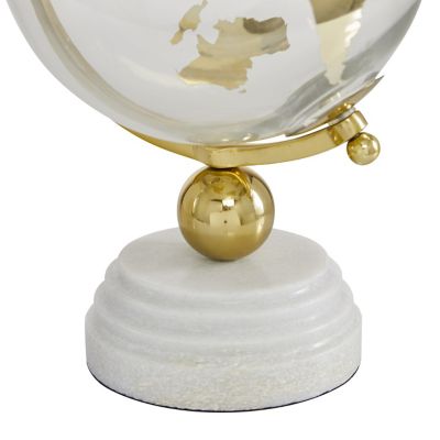Image showing  Round Glass Globe with Aluminum and Marble Base, 8 in. x 13 in., Gold/White