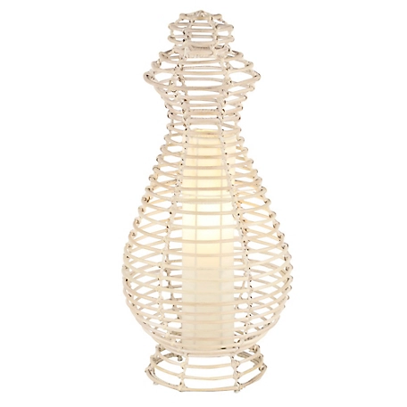 Harper & Willow 13 in. x 28 in. Large Round Woven Natural Rattan Decorative Lantern Accent Lamp
