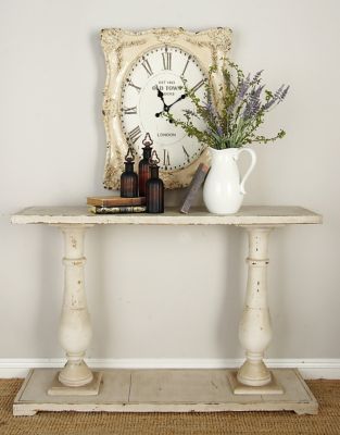 Harper & Willow White Wood Console Table with Distressed Accents, 48" x 14" x 32"