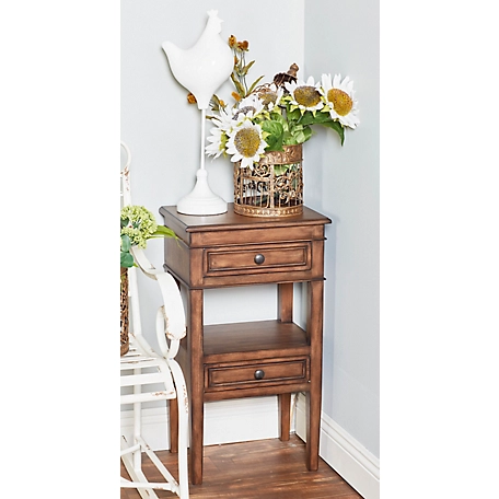 Harper & Willow Large Rectangular Stained Brown Wooden Side Table, 2 Tiers, 16 in. x 29 in.