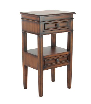 Image showing  Large Rectangular Stained Brown Wooden Side Table, 2 Tiers, 16 in. x 29 in.