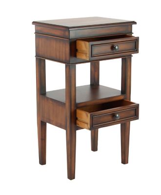 Image showing  Large Rectangular Stained Brown Wooden Side Table, 2 Tiers, 16 in. x 29 in.